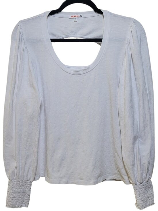 Sundry Tops - Sundry White Open Back Puff Sleeve Smocked Cuff Blouse Top Coquette Small